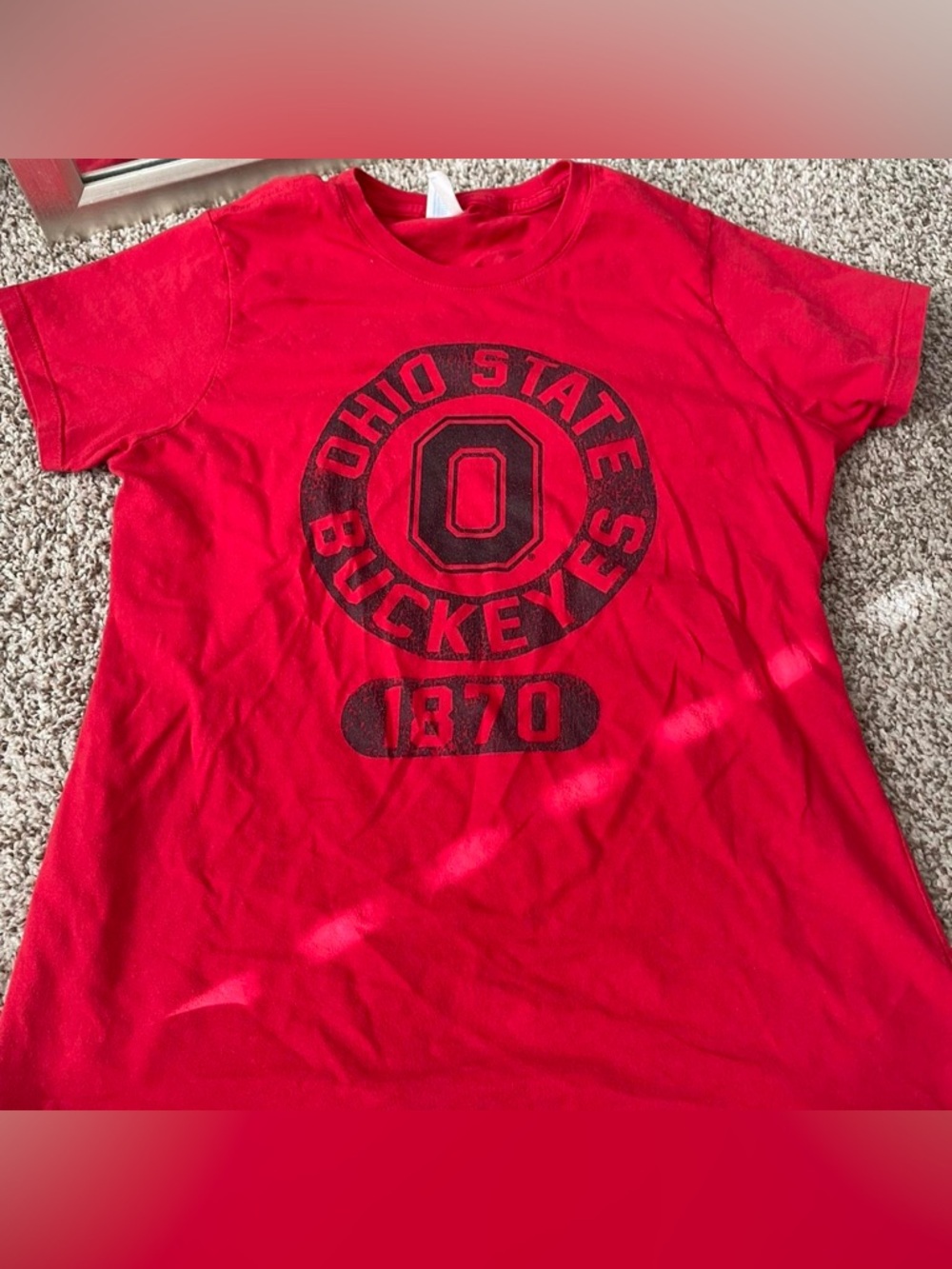 Port and Company Red Ohio State Buckeyes Graphic Tee with Black Print